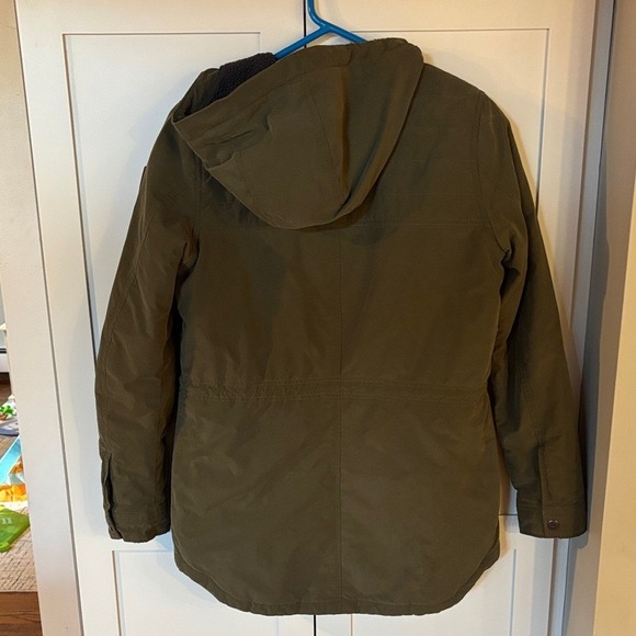 Columbia Womens Insulated Hooded Parka Jacket Khaki Green Drawstring Waist - Picture 6 of 6